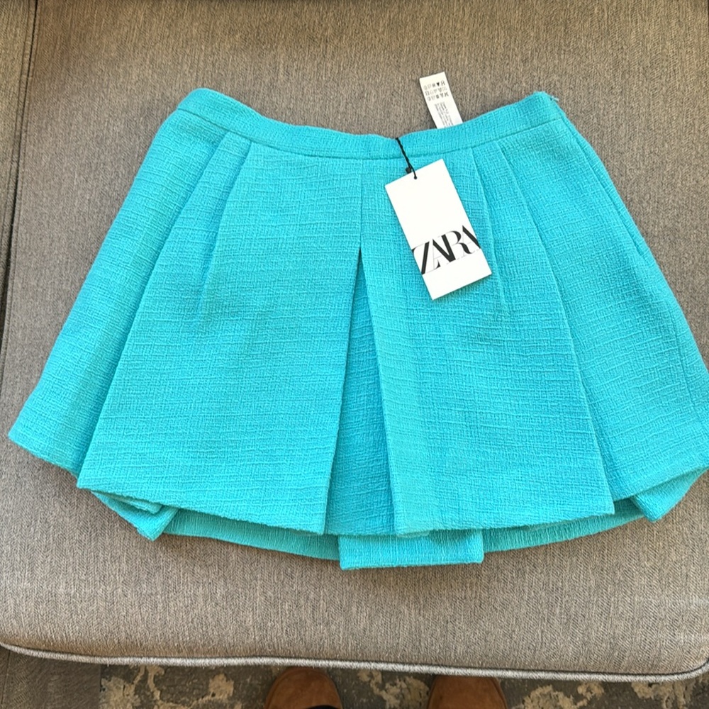 Zara Blue Skater Mini Pleated Skirt